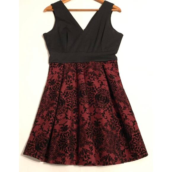 Haute Monde Dresses & Skirts - Haute Monde Womens Fit & Flare Party Dress Knee Length Black Maroon Velvet XL